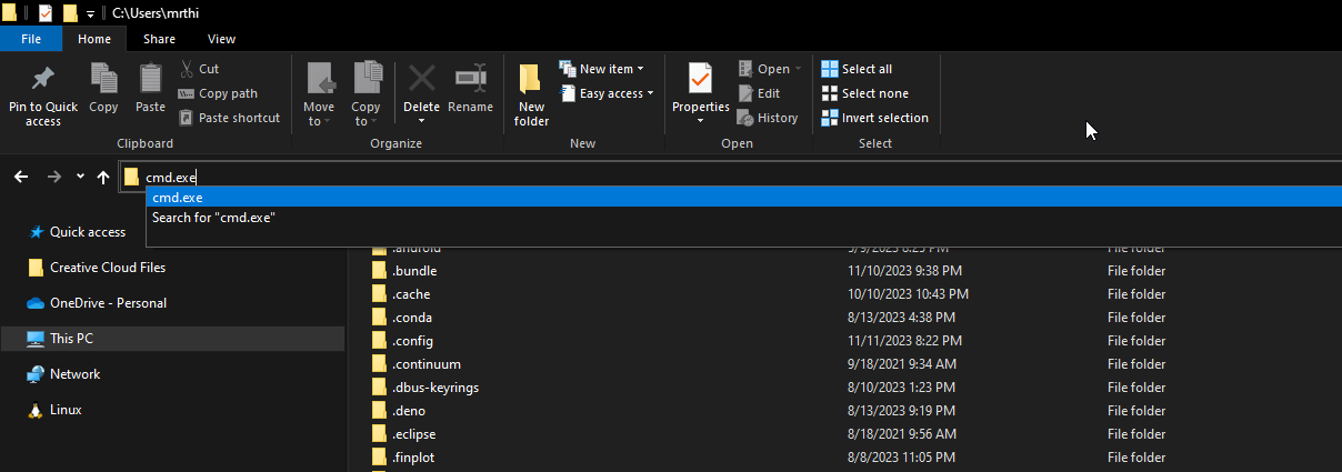 Chạy Command Prompt từ Windows Explorer