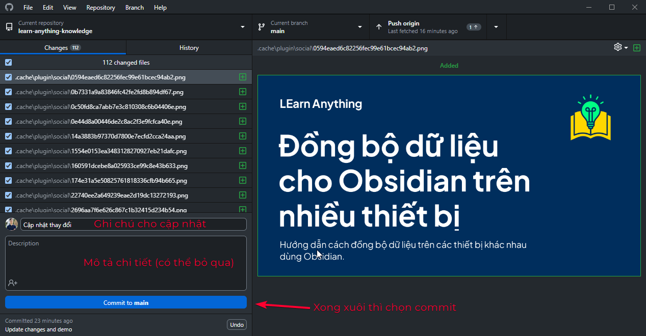 Commit thay đổi của repo lên Github