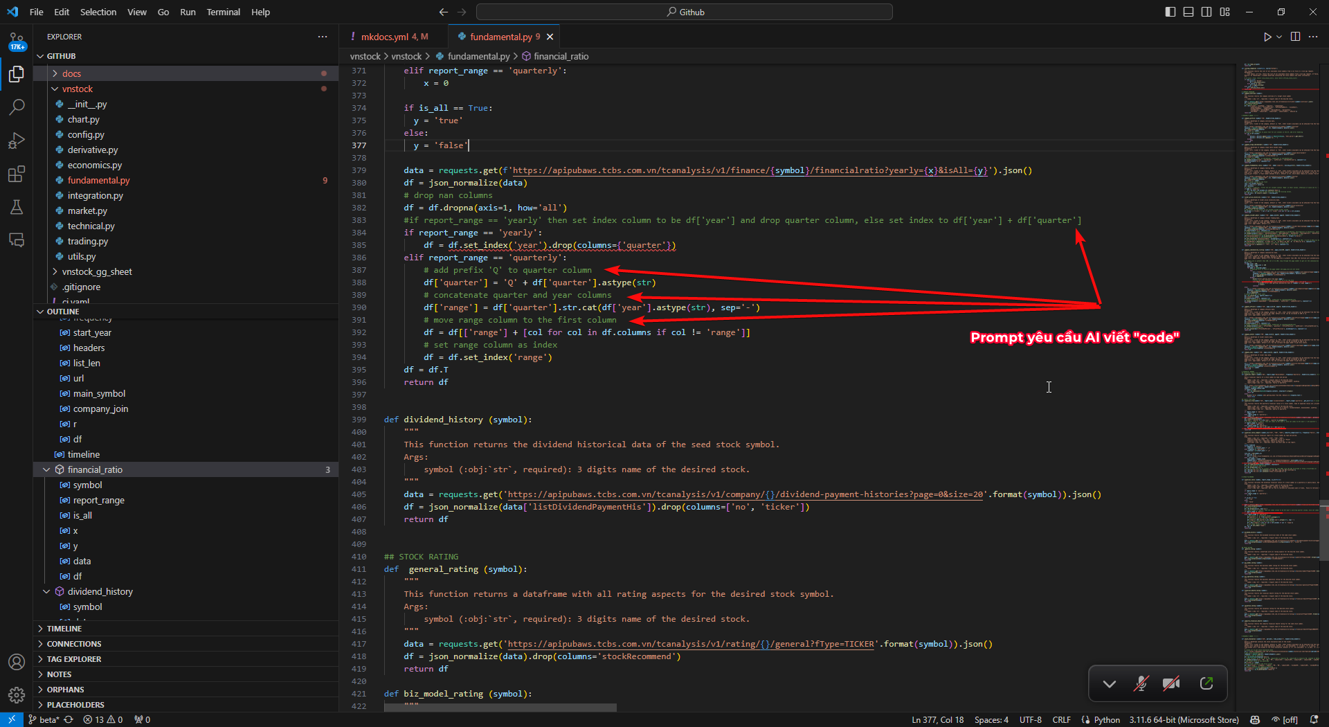 Prompt yêu cầu Github Copilot viết code trong Visual Studio Code