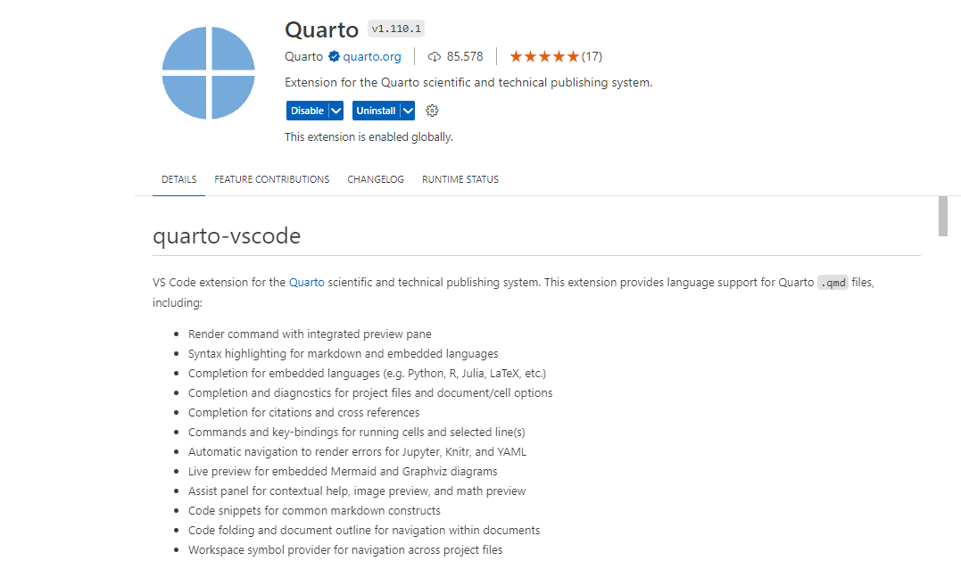 Tiện ích mở rộng Quarto trên Visual Studio Code